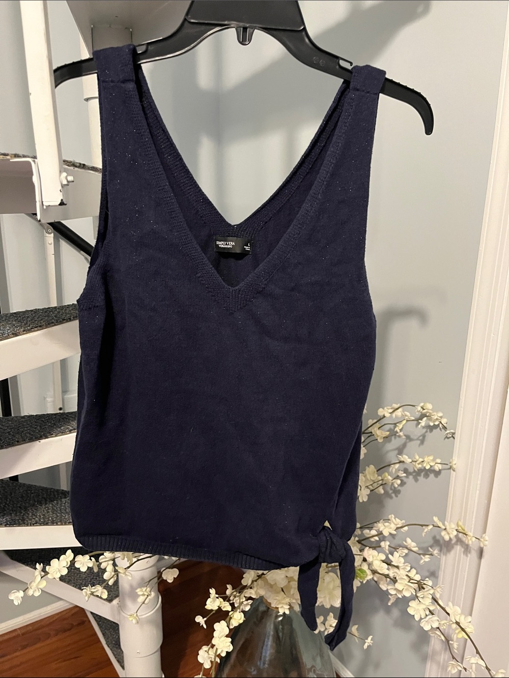 Simply Vera - Vera Wang Navy V-Neck Tie-Detail Knit Tank with sparkles